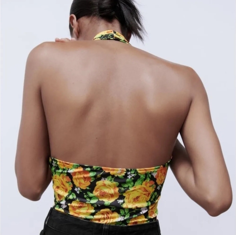 🌞NWOT Zara Twist Cross Neck floral halter Top bodysuit size S/M 0264/455/056 - Picture 9 of 14